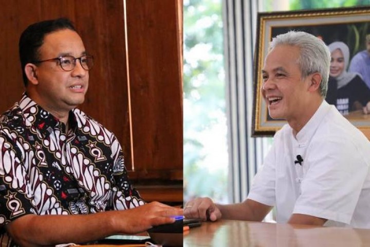 Capres PDIP Ganjar Pranowo dan Capres Nasdem Anies Baswedan. Sumber: Sindonews.com
