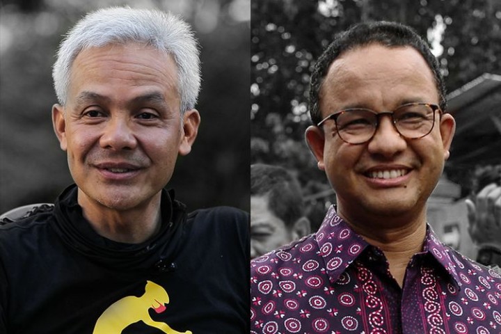 Bakal calon presiden PDI Perjuangan, Ganjar Pranowo dan bacapres Koalisi Perubahan untuk Persatuan, Anies Baswedan. Sumber: kompas.com