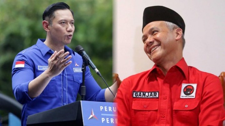Ketum Demokrat Agus Harimurti Yudhoyono (AHY) dan Bacapres PDIP Ganjar Pranowo. Sumber: detik.com