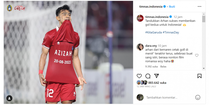 Beredar Selebrasi Romantis Pratama Arhan usai Berhasil Jebol Gawang Turkmenistan Bawa Indonesia Lolos ke Piala Asia U-23. (Tangkapan Layar Instagram/@timnas.indonesia)