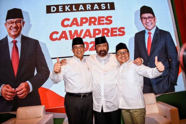 Bacapres Anies Baswedan, Ketum PKB Muhaimin Iskandar, dan Ketum Nasdem Surya Paloh. Sumber: kompas.com