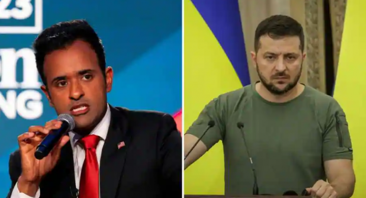 Calon Presiden AS Vivek Ramaswamy (kiri) dan Presiden Ukraina Volodymyr Zelensky (kanan) /Reuters