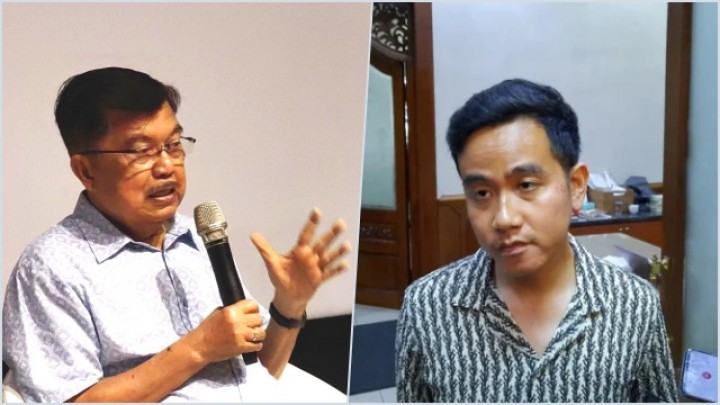 Politisi senior Golkara Jusuf Kalla dan Wali Kota Solo Gibran Rakabuming. Sumber: Gelora News