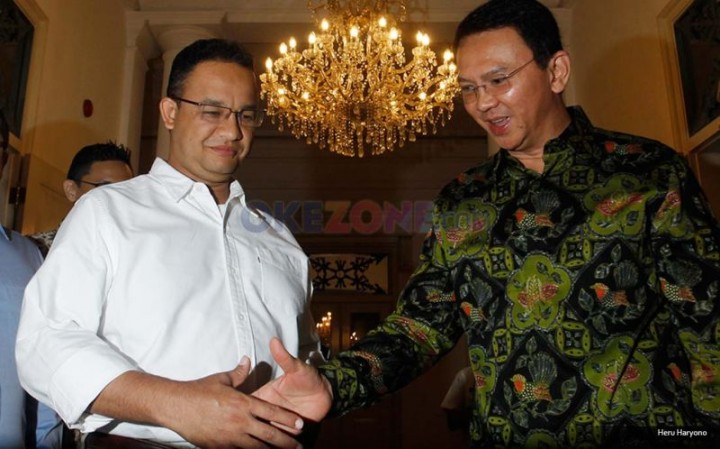 Mantan Gubernur DKI Jakarta Basuki Tjahaja Purnama dan Bacapres Anies Baswedan. Sumber: sindonews.com