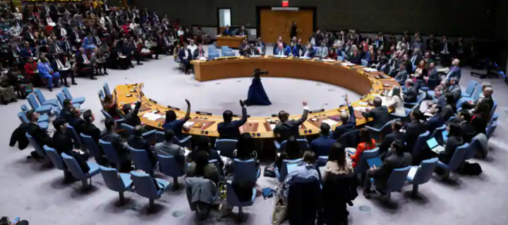 Gambar menunjukkan anggota Dewan Keamanan Perserikatan Bangsa-Bangsa selama pertemuan Dewan Keamanan tentang konflik antara Israel dan Hamas, di markas besar Perserikatan Bangsa-Bangsa di New York, Amerika Serikat, 25 Oktober 2023 /Reuters