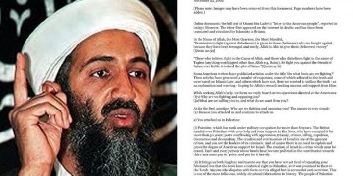Beredar Surat Lama Osama bin Laden untuk AS, Kejahatan Israel ke Palestina Dibongkar. (RMOL/Foto)