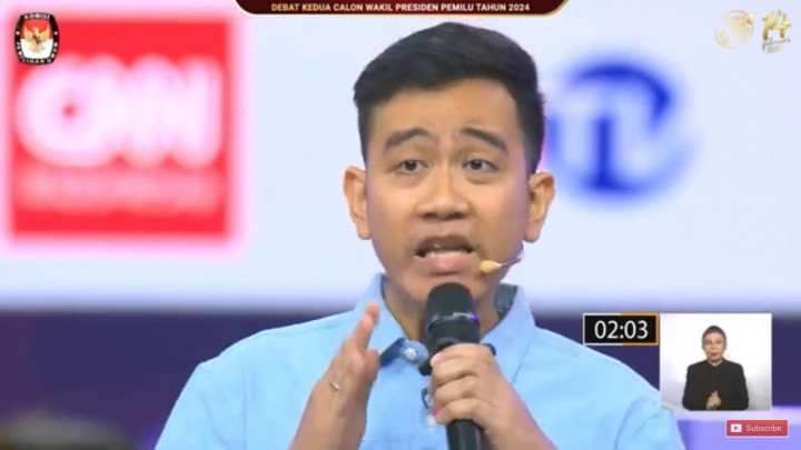 Potret Gibran Rakabuming Raka dalam debat pertama cawapres, yang diselenggarakan KPU di JCC, Senayan 22 Desember 2023. (Screenshot YouTube @KPUrepublikindonesia)