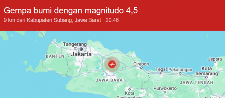 Gempa Magnitudo 4,4 kembali Guncang Sumedang, Jawa Barat, Terasa Hingga ke Bandung. (BMKG)