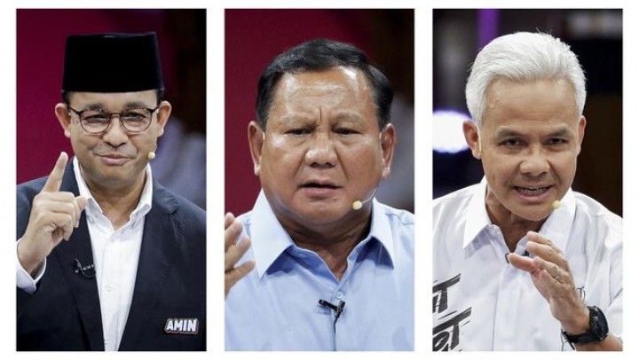 Hasil Survei Indikator: Anies-Muhaimin 25,47 persen, Prabowo-Gibran 45,79 persen, Ganjat-Mahfud 22,96 persen. (SS/X)