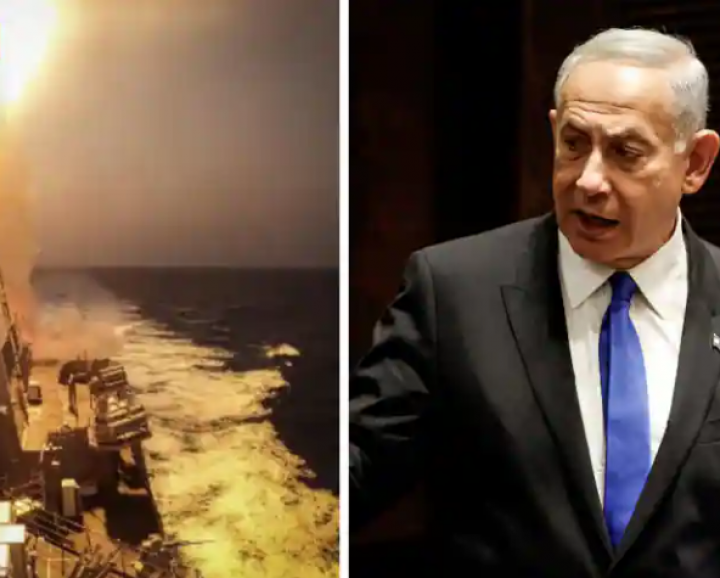 kapal perusak rudal Angkatan Laut AS USS Carney (kiri) bersama PM Israel Benjamin Netanyahu (kanan) /Agensi