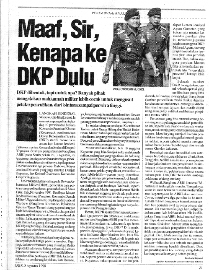 Kembali Beredar Kliping Koran Edisi 1998 soal Prabowo, TKN: Kaset Rusak Diputar Lagi. (museumomahmunir.kontras.org)