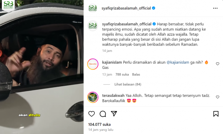 Pengajian Ustad Syafiq Riza Basalamah Dibubarkan Ansor, Sebut Memicu Adu Domba. (Instagram @syafiqrizabasalamah_official)