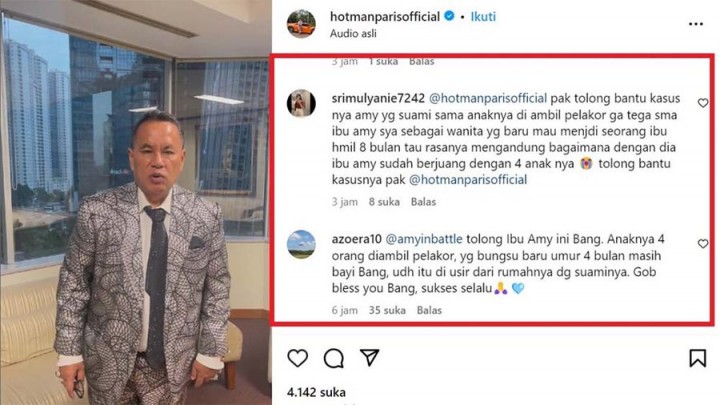 Instagram Hotman Paris Diserbu, Netizen Desak Bantu @amyinbattle yang Bayinya Direbut Pelakor Diduga Pedangdut Indonesia. (X/@OposisiCerdas)