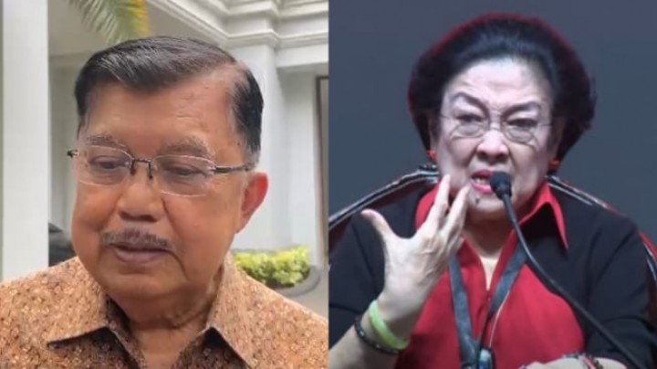 Foto kolase antara Ketua Umum PDI Perjuangan Megawati Soekarnoputri dan Wakil Presiden ke-10 dan 12 RI Jusuf Kalla atau JK. Sumber: suara.com