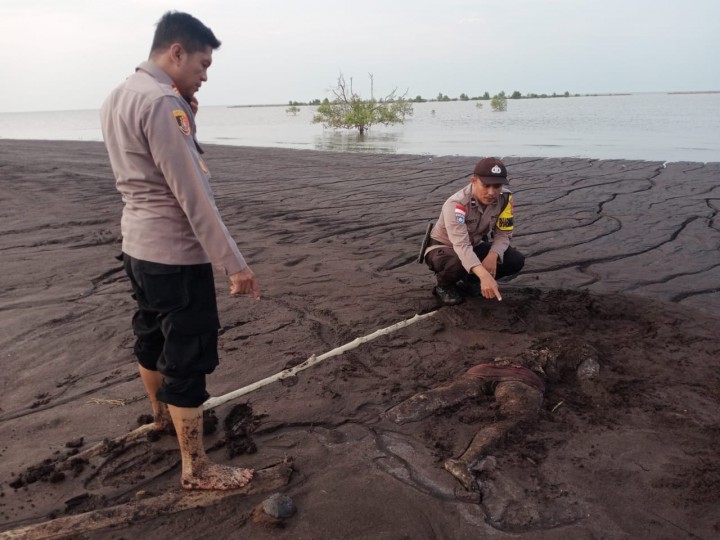 Kondisi mayat yang sudah tertimbun lumpur sesai laut