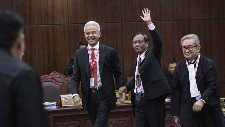 Ganjar Pranowo di persidangan Perselisihan Hasil Pemilihan Umum (PHPU) di Mahkamah Konstitusi (MK), Jakarta, Rabu 27 Maret 2024. Sumber: Blomgerg Tekno
