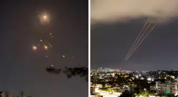 Gambar menunjukkan benda-benda di langit di atas Yerusalem setelah Iran meluncurkan drone dan rudal ke Israel, di Yerusalem 14 April 2024 /Reuters