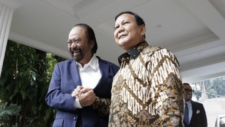Presiden terpilih 2024-2029, Prabowo Subianto dan ketum Nasdem Surya Paloh. CNN Indonesia