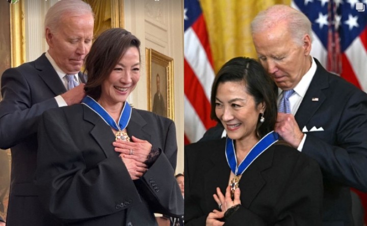 Michelle Yeoh Diberi Penghargaan Presidential Medal of Freedom dari Joe Biden. (tangkapan layar/ohbulan.com)
