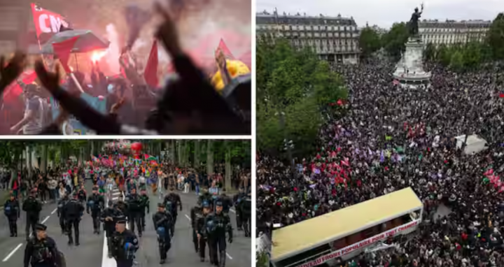 Gambar menunjukkan pengunjuk rasa berkumpul selama demonstrasi anti sayap kanan di Paris, Prancis, pada 15 Juni 2024 /AFP