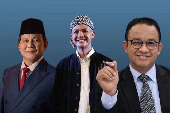 Presiden terpilih Prabowo Subianto, Anies Baswedan dan Ganjar Pranowo. Sumber: Kata Data