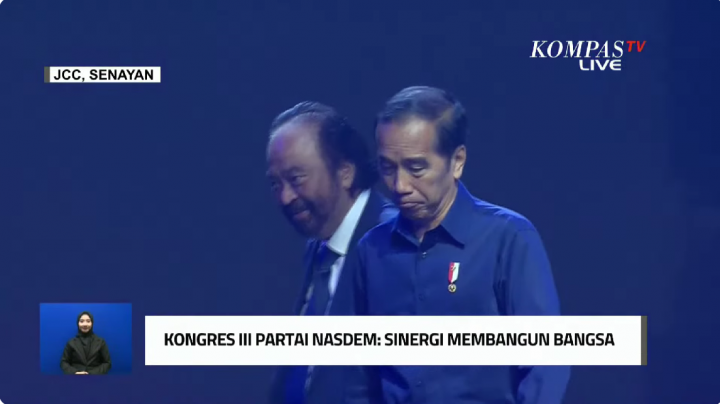 Jokowi Disambut Surya Paloh di Kongres III NasDem, Kader Malah Histeris Teriak Nama Anies Baswedan. (Screenshot Channel YouTube Kompas.Tv)