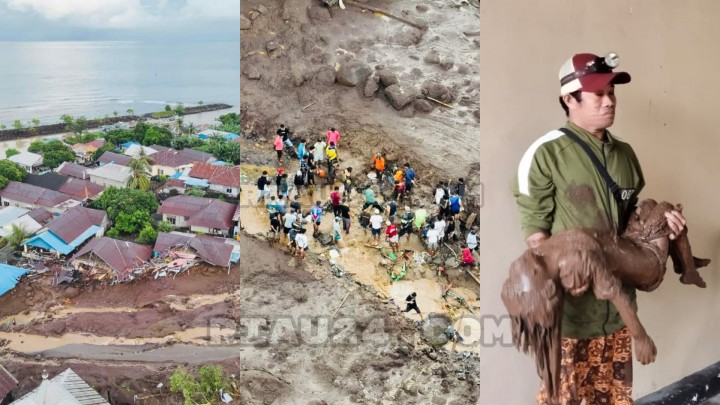 Banjir Bandang Melanda Ternate, 13 Meninggal dan 6 Orang Hilang. (Collage By Riau24.com from X @zoulskyyy @sabualamo)