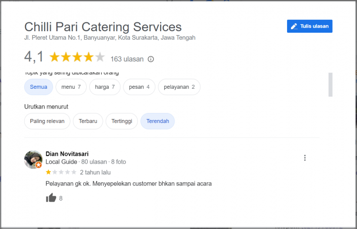 Review Katering Chilli Pari Milik Gibran, Ramai Netizen Kasih Rating Bintang Satu