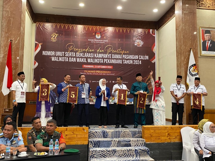 KPU Tetapkan No Urut Calon Walikota Pekanbaru, Uun 1, Insiawati 2, Ida 3, Edy Natar 4 dan Agung 5