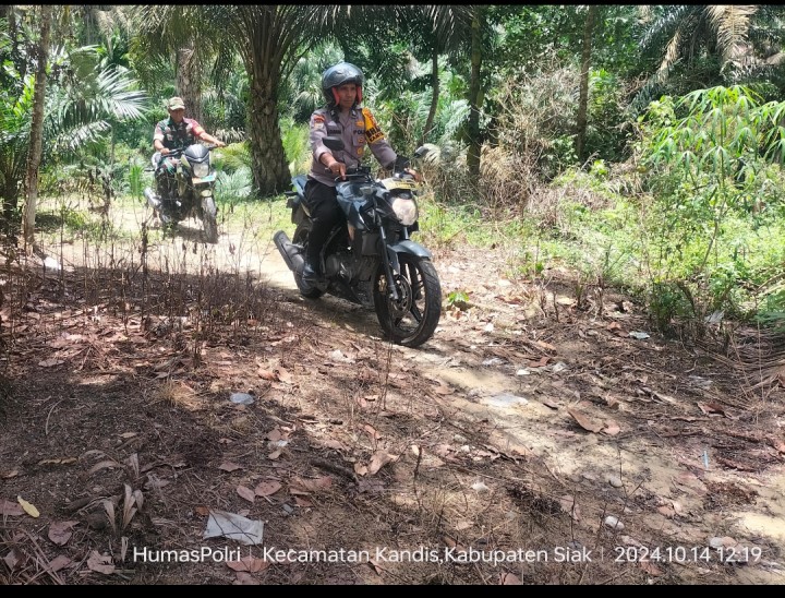 Bhabinkamtibmas Polsek Kandis bersama babinsa Koramil 05 / PWK Kandis Lintasi jalan Hutan dan perkebunan untuk Cooling System dan Pengecekan TPS terpencil