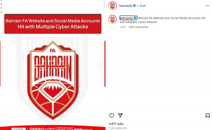 FA Bahrain Panik! Website hingga Akun Sosmed di Hacker Pasca 'Curangi' Timnas Indonesia. 