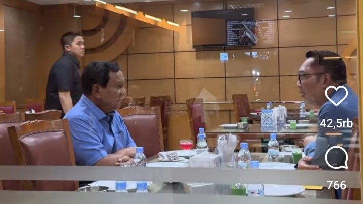 Prabowo Makan Bareng dengan Ridwan Kamil Cagub Pilkada Jakarta, Bahas Apa?. (Screenshot)