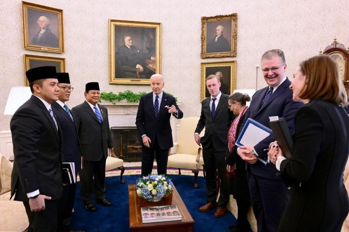 Presiden RI Prabowo Subianto diketahui membahas banyak hal dengan Presiden AS Joe Biden di Gedung Putih, Washington DC, Selasa 12 November 2024.  Sumber: kompas.com