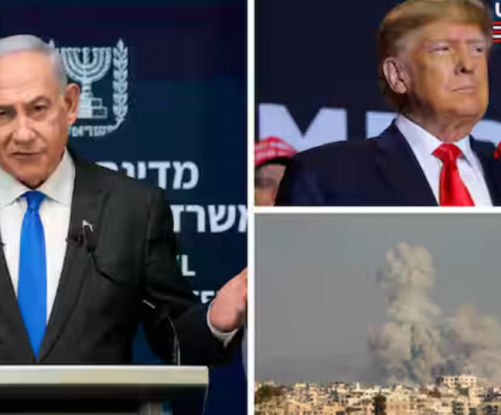 Perdana Menteri Israel Benjamin Netanyahu (kiri), Presiden terpilih AS Donald Trump (kanan atas), dan serangan Israel di Lebanon (kanan bawah) /Reuters