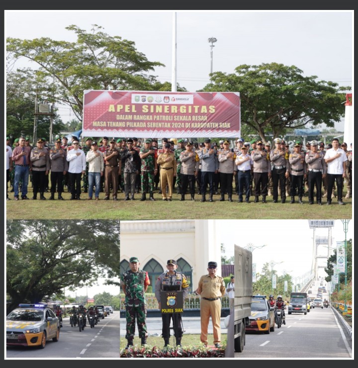 Jaga Kondusifitas Keamanan Pada Masa Tenang Pilkada, Polres Siak,Kodim dan Unsur Terkait Gelar Patroli Skala Besar 