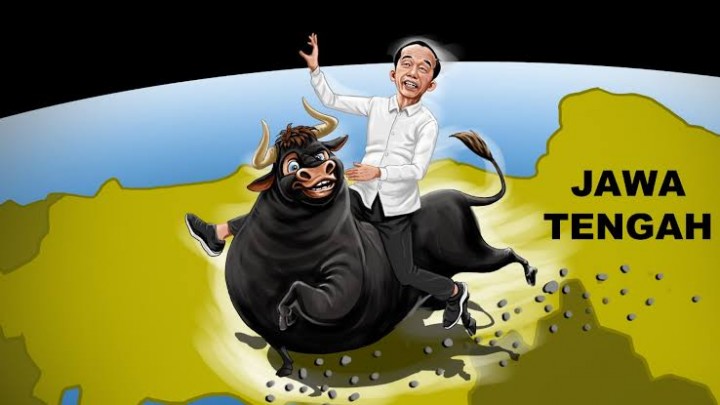 Ilustrasi Jokowi di kandang banteng