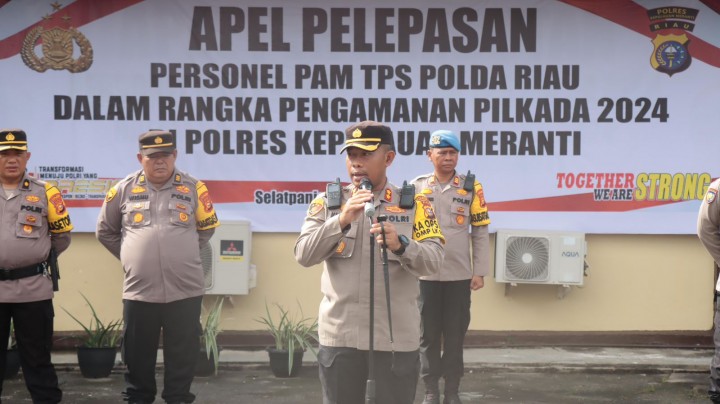 Situasi Kep Meranti Kondusif, Kapolres Pimpin Pelepasan Personil BKO PAM TPS Polda Riau