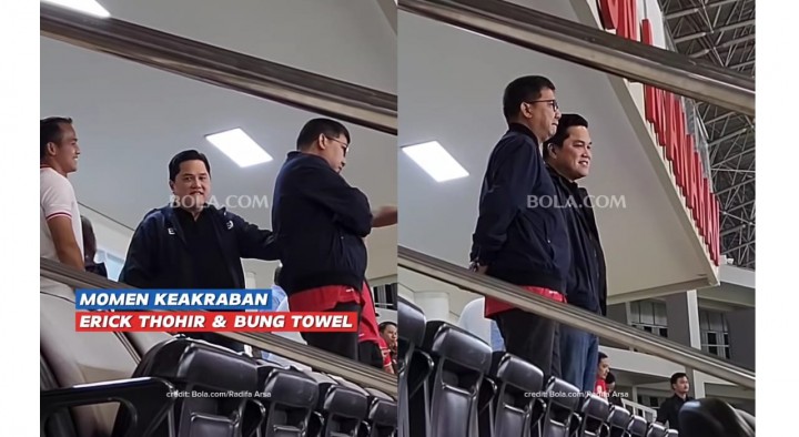 Tampak Akrab dan Saling Canda, Bung Towel dan Erick Thohir Bikin Netizen Kepo. 