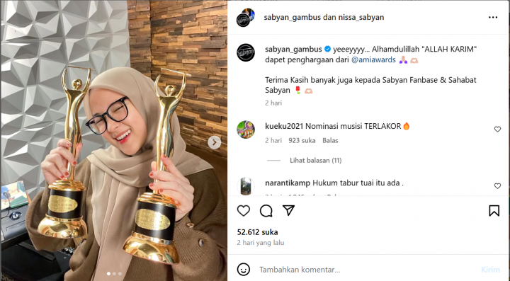 Menang Nominasi di AMI Awards 2024m, Nissa Sabyan Didesak Warganet Stop jadi Penyanyi Religi 