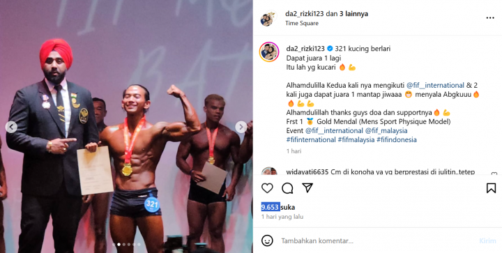 Selamat! Rizki Ridho DA Juara 1 Lomba Binaraga di Malaysia, Bawa Medali Emas! 