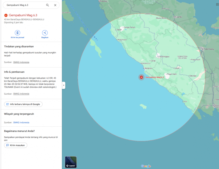 Bengkulu Digoncang Gempa Berkekuatan 6,3 Magnitudo, BMKG: Tidak Berpotensi Tsunami 