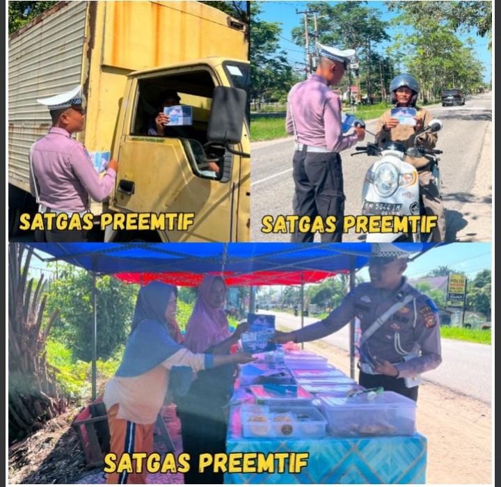 Satgas Preemtif Ops Patuh LK 2025 Polres Siak Edukasi Pengendara di Titik Rawan, Bagikan Leaflet Keselamatan