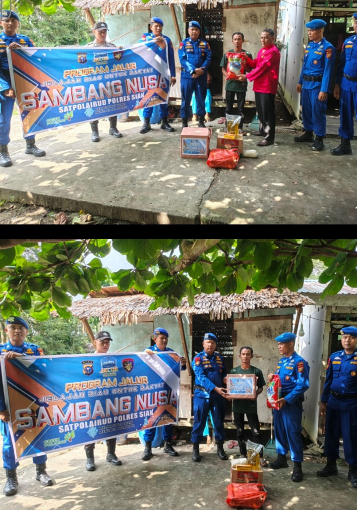 Satpolairud Polres Siak Laksanakan Program JALUR, Salurkan Bantuan Sembako ke Warga Pesisir Perincit