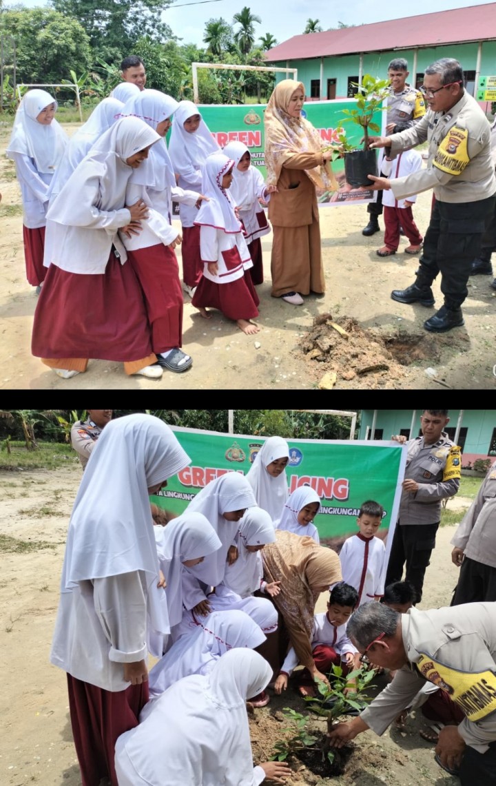 Lewat Green Policing, Polsek Tualang Tanamkan Cinta Lingkungan pada Siswa SD IT Alwildan