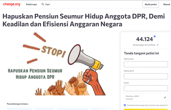 44 Ribu Orang Tanda Tangani Petisi Hapuskan Pensiun Seumur Hidup Anggota DPR, Ini Linknya