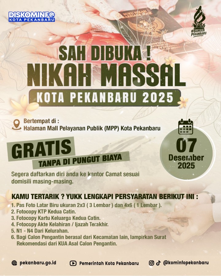 Nikah Massal dan Sidang Isbat Gratis, Wujud Kepedulian Pemko Pekanbaru untuk Warga