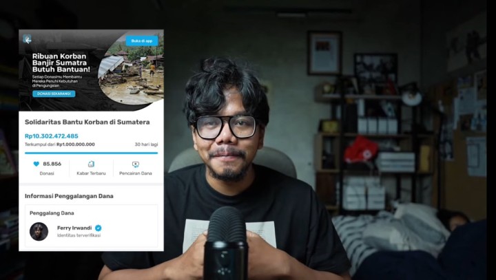 YouTuber Ferry Irwandi Galang Donasi untuk Banjir Sumatera, Tembus Rp10 Miliar dalam 24 Jam