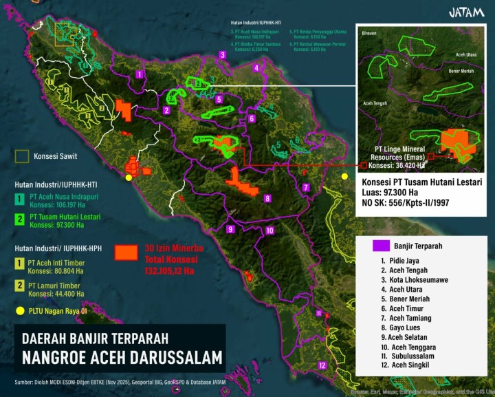 JATAM Sebut Lahan HTI Prabowo di Aceh Picu Terjadinya Banjir Bandang. (Tangkapan Layar/mojok.co)