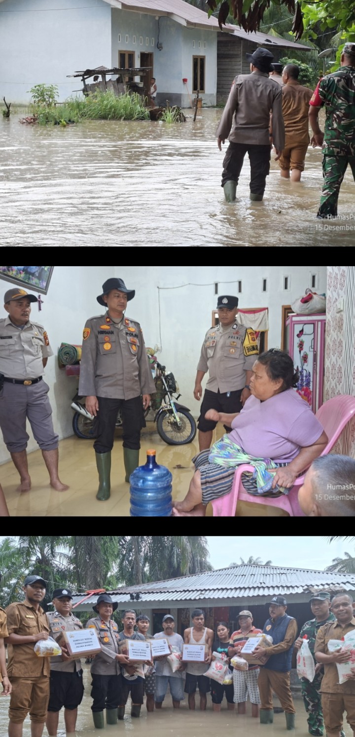 Polsek Kandis Salurkan Bansos kepada Warga Terdampak Banjir di Kampung Kandis