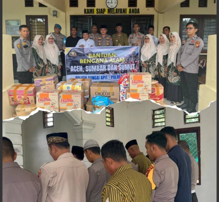 Polsek Sungai Apit Gelar Sholat Gaib dan Salurkan Bantuan untuk Korban Banjir Aceh, Sumut, dan Sumbar
